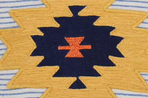 Set Of 3 Hand Tufted Texture Boho Blue Yellow Patch Work Cushion Cover
