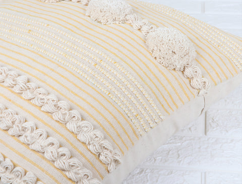 Hand Tufted Texture Boho Yellow and Ivory Cushion Cover