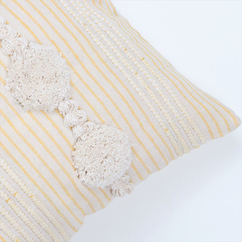 Hand Tufted Texture Boho Yellow and Ivory Cushion Cover