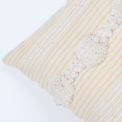 Hand Tufted Texture Boho Yellow and Ivory Cushion Cover