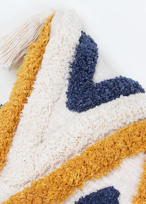 Hand Tufted Texture Boho Yellow and Ivory Tassels Cushion Cover