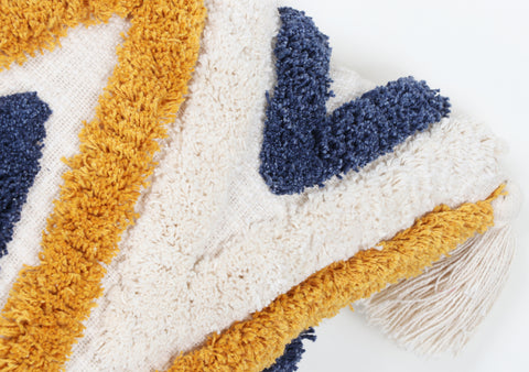 Set Of 2 Hand Tufted Texture Boho Yellow Ivory Tassels Cushion Cover