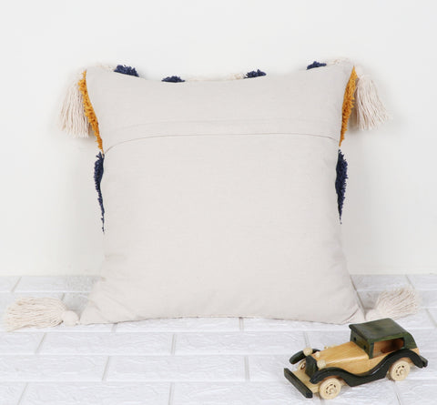 Set Of 3 Hand Tufted Texture Boho Yellow Ivory Tassels Cushion Cover