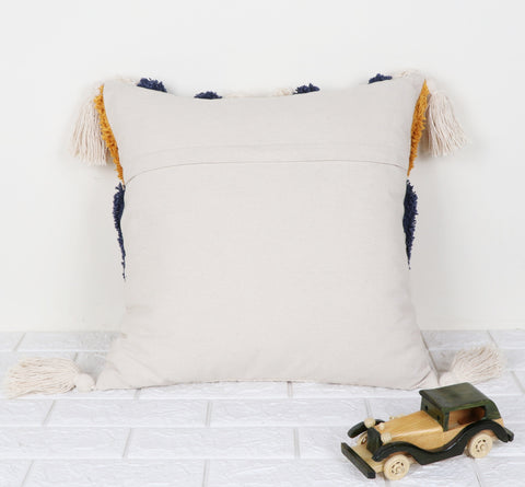Hand Tufted Texture Boho Yellow and Ivory Tassels Cushion Cover