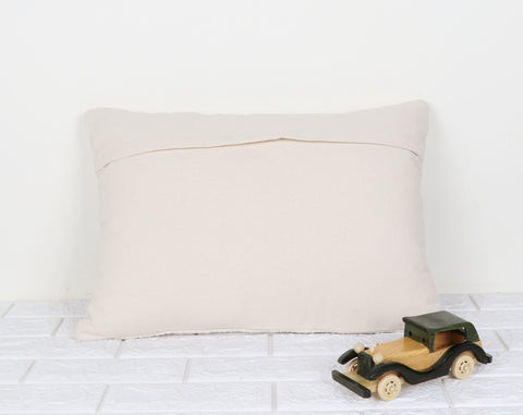 Hand Tufted Texture Boho Ivory and Blue Fringe Cushion Cover