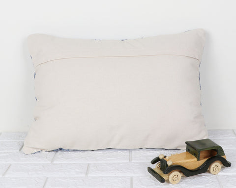 Hand Tufted Texture Boho Blue and White Pom - Pom Cushion Cover