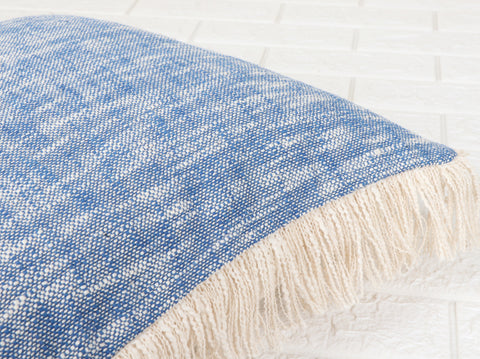 Set Of 3 Blue Abstract Hand loom Chembrey Natural TNT Cotton Fringes Cushion Cover