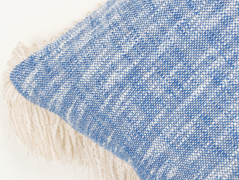 Set Of 3 Blue Abstract Hand loom Chembrey Natural TNT Cotton Fringes Cushion Cover