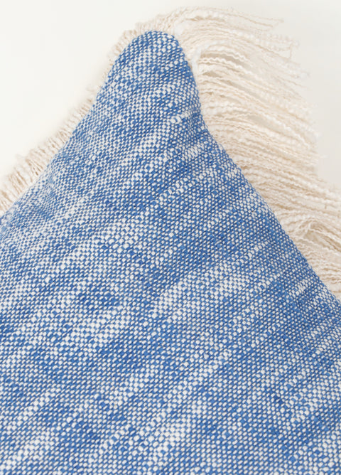 Set Of 3 Blue Abstract Hand loom Chembrey Natural TNT Cotton Fringes Cushion Cover