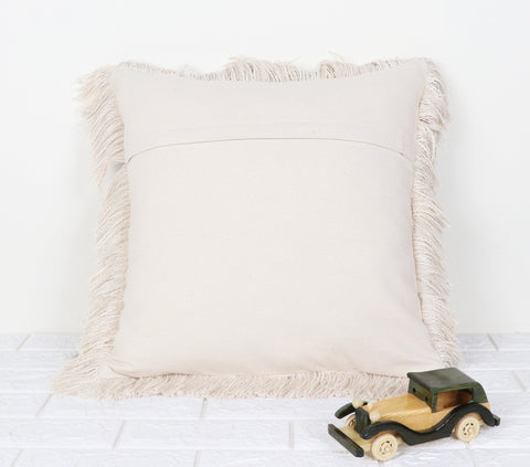 Set Of 3 Blue Abstract Hand loom Chembrey Natural TNT Cotton Fringes Cushion Cover