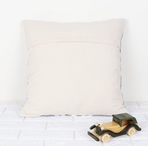 Blue Stripe Hand loom Chembrey Natural TNT Cotton Fringes Cushion Cover