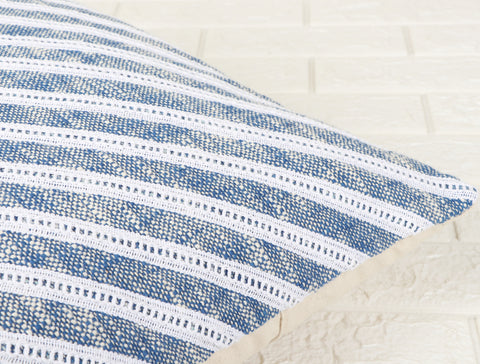 Blue Stripe Hand loom Chembrey Natural TNT Cotton Cushion Cover