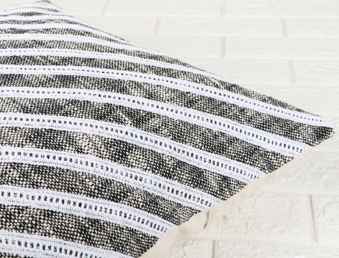 Set Of 3 Black Stripe Hand loom Chembrey Natural TNT Cotton Cushion Cover