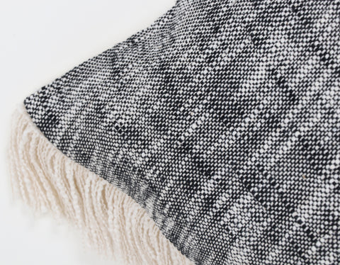 Hand Tufted Texture Boho Black and Ivory Fringe Cushion Cover