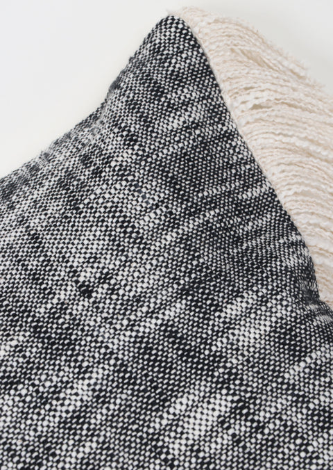 Hand Tufted Texture Boho Black and Ivory Fringe Cushion Cover