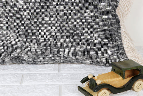 Hand Tufted Texture Boho Black and Ivory Fringe Cushion Cover