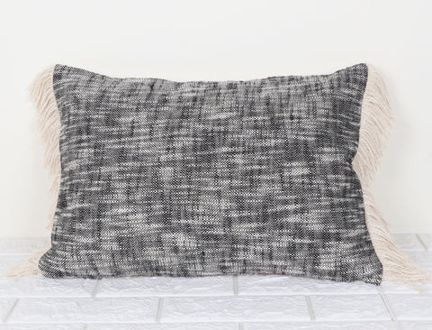 Hand Tufted Texture Boho Black and Ivory Fringe Cushion Cover