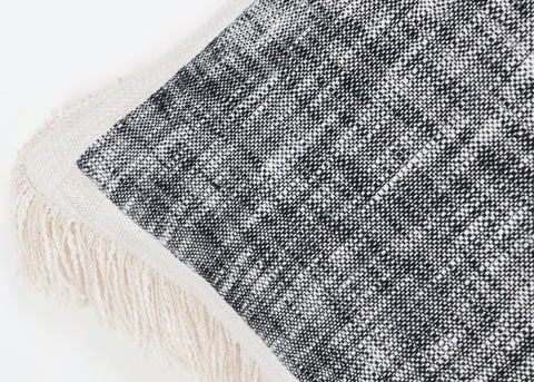 Hand Tufted Texture Boho Black and Ivory Fringe Cushion Cover