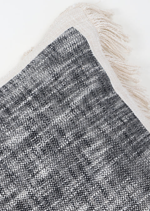 Hand Tufted Texture Boho Black and Ivory Fringe Cushion Cover