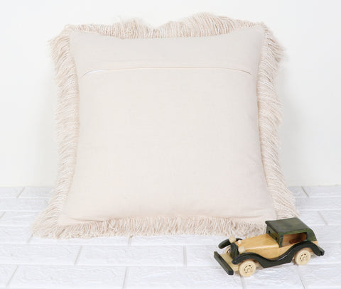 Hand Tufted Texture Boho Black and Ivory Fringe Cushion Cover