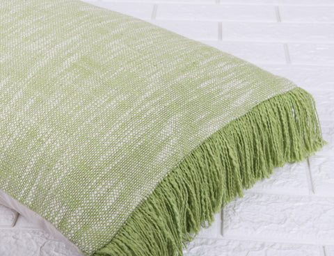 Hand Tufted Texture Boho Green and Ivory Fringe Cushion Cover
