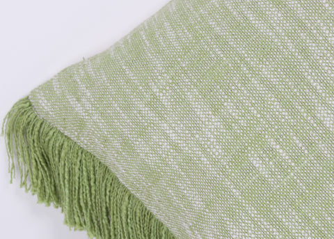 Hand Tufted Texture Boho Green and Ivory Fringe Cushion Cover
