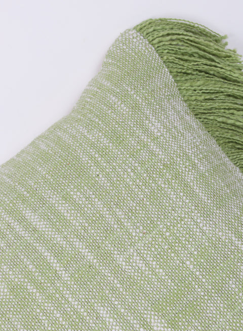 Hand Tufted Texture Boho Green and Ivory Fringe Cushion Cover