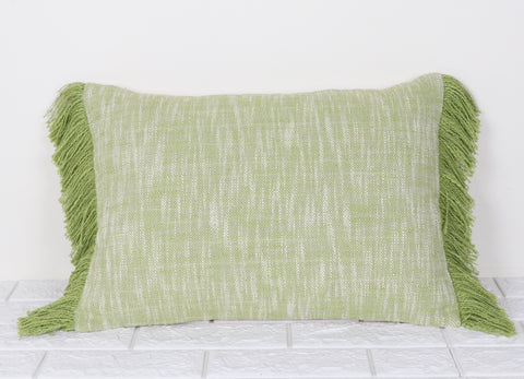 Hand Tufted Texture Boho Green and Ivory Fringe Cushion Cover