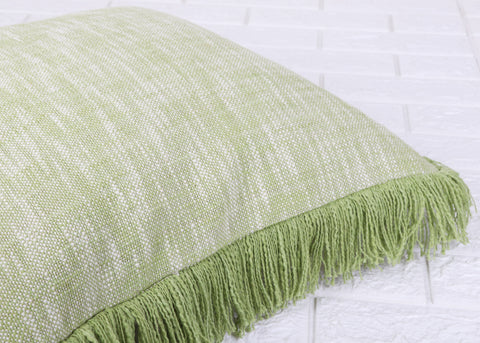 Set Of 2 Hand Tufted Texture Boho Green Ivory Fringe Cushion Cover