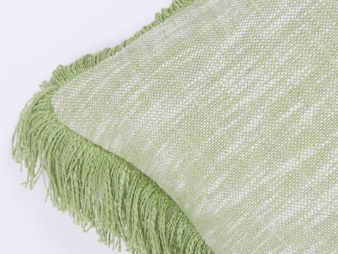 Set Of 3 Hand Tufted Texture Boho Green Ivory Fringe Cushion Cover