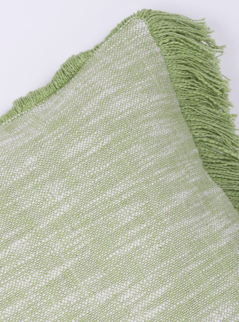 Set Of 3 Hand Tufted Texture Boho Green Ivory Fringe Cushion Cover