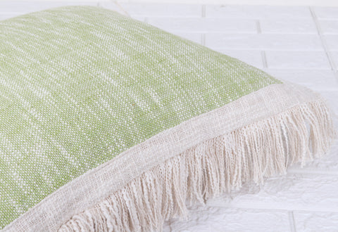 Set Of 2 Green Abstract Hand loom Chembrey Natural TNT Cotton Fringes Cushion Cover