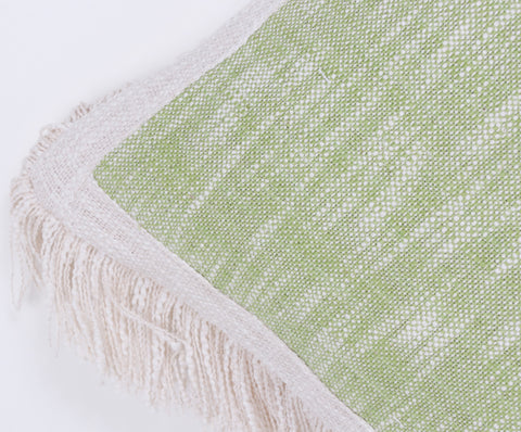 Green Abstract Hand loom Chembrey Natural TNT Cotton Fringes Cushion Cover