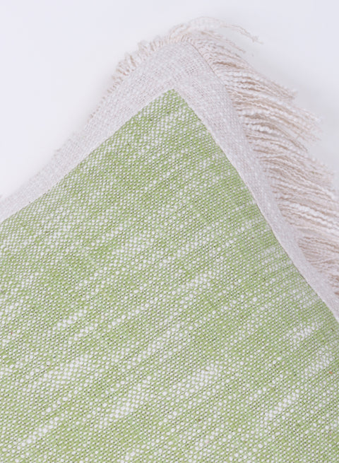 Set Of 2 Green Abstract Hand loom Chembrey Natural TNT Cotton Fringes Cushion Cover
