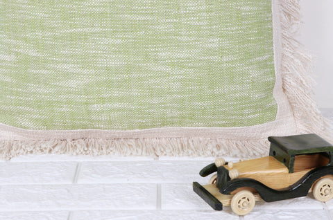 Set Of 2 Green Abstract Hand loom Chembrey Natural TNT Cotton Fringes Cushion Cover