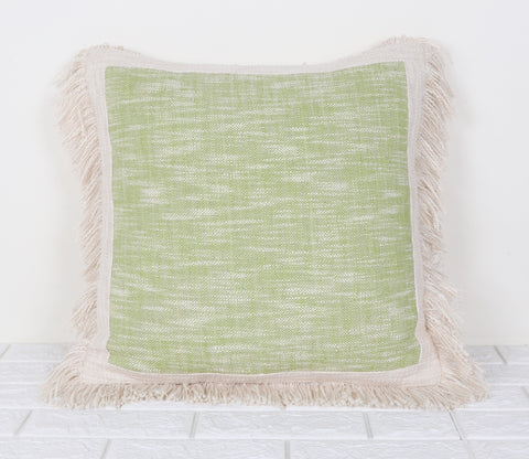 Set Of 2 Green Abstract Hand loom Chembrey Natural TNT Cotton Fringes Cushion Cover