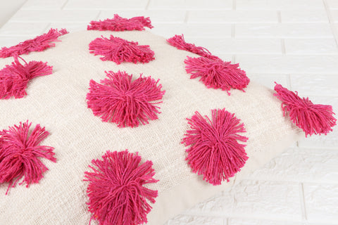 Hand Tufted Texture Boho Ivory and Pink Cushion Cover