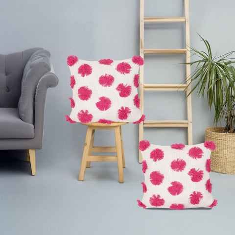 Set Of 2 Hand Tufted Texture Boho Ivory Pink Cushion Cover