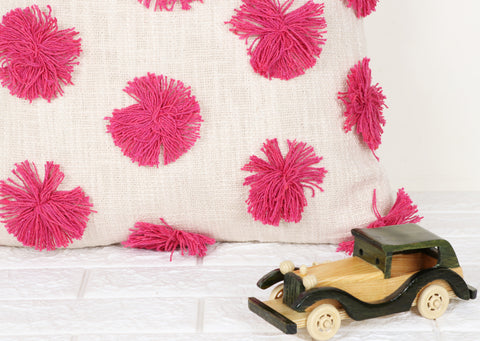 Hand Tufted Texture Boho Ivory and Pink Cushion Cover