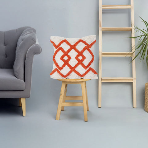 Set Of 2 Hand Tufted Texture Boho Ivory Orange Cushion Cover