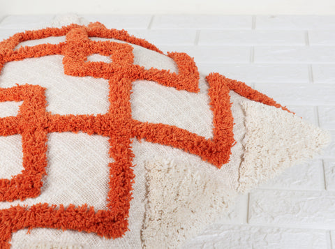 Set Of 2 Hand Tufted Texture Boho Ivory Orange Cushion Cover