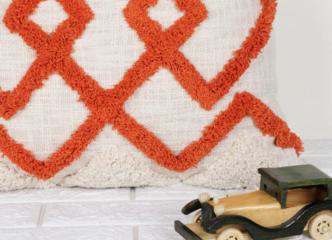 Set Of 3 Hand Tufted Texture Boho Ivory Orange Cushion Cover