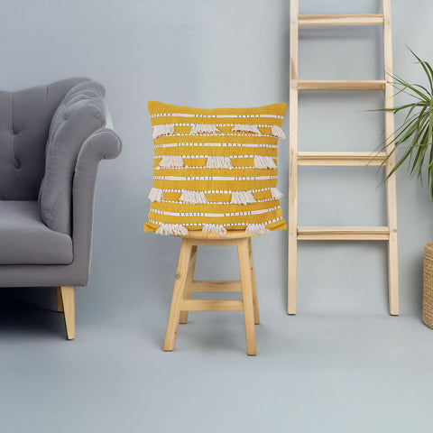 Set Of 2 Hand Tufted Texture Boho Yellow Ivory Cushion Cover