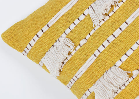 Hand Tufted Texture Boho Yellow and Ivory Cushion Cover