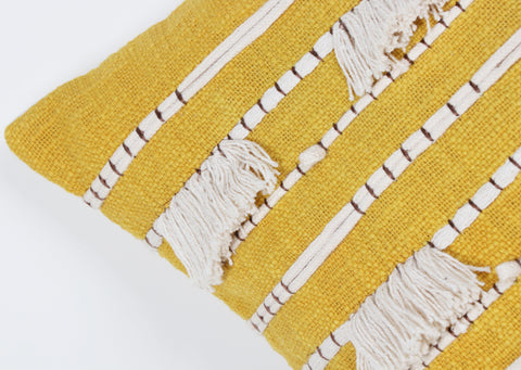 Set Of 3 Hand Tufted Texture Boho Yellow Ivory Cushion Cover