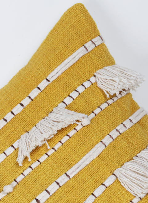 Set Of 2 Hand Tufted Texture Boho Yellow Ivory Cushion Cover