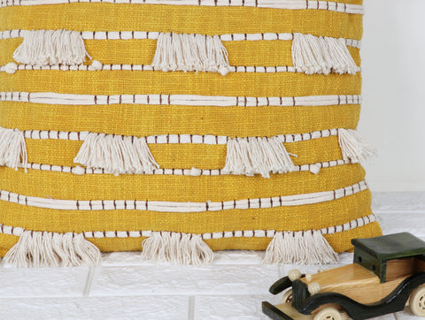 Set Of 2 Hand Tufted Texture Boho Yellow Ivory Cushion Cover