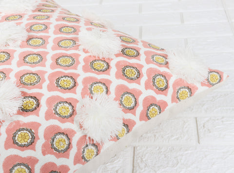 Hand Tufted Texture Boho Orange and White Cushion Cover