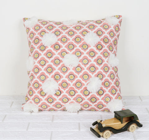 Hand Tufted Texture Boho Orange and White Cushion Cover