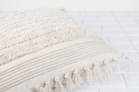 Hand Tufted Texture Boho Off-White and Ivory Cushion Cover